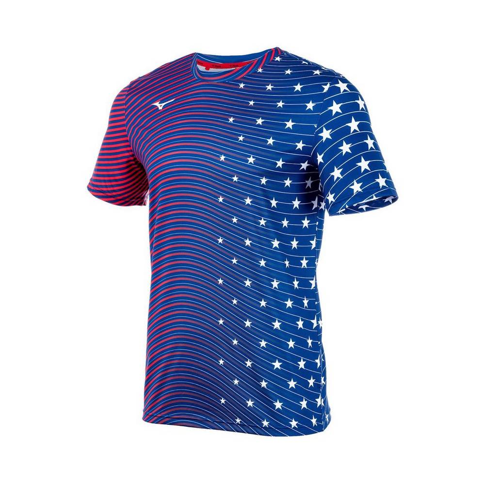 Camiseta Mizuno Running Printable Short Sleeve - Homem - Azul Marinho - ZOSNA4790